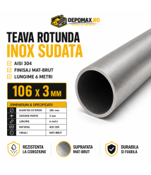 Teava rotunda inox sudata AISI 304, 106 x 3 mm, 6 metri Teava rotunda inox sudata AISI 304, 106 x 3 mm, 6 metri